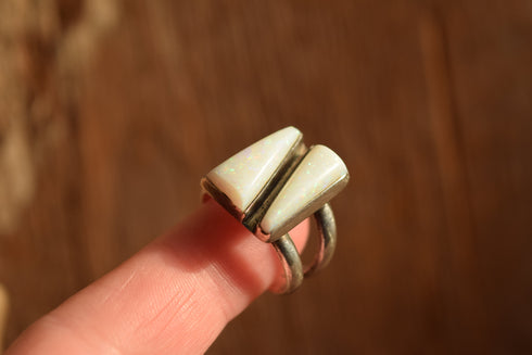 Opal Ring Size 7 - Modernist Two Stone Opal